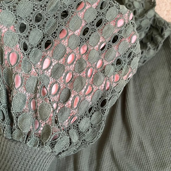 Miholl *Olive Green* Long Sleeve Top | Balloon Lace Sleeves | Zip Closure | EUC - Picture 8 of 10